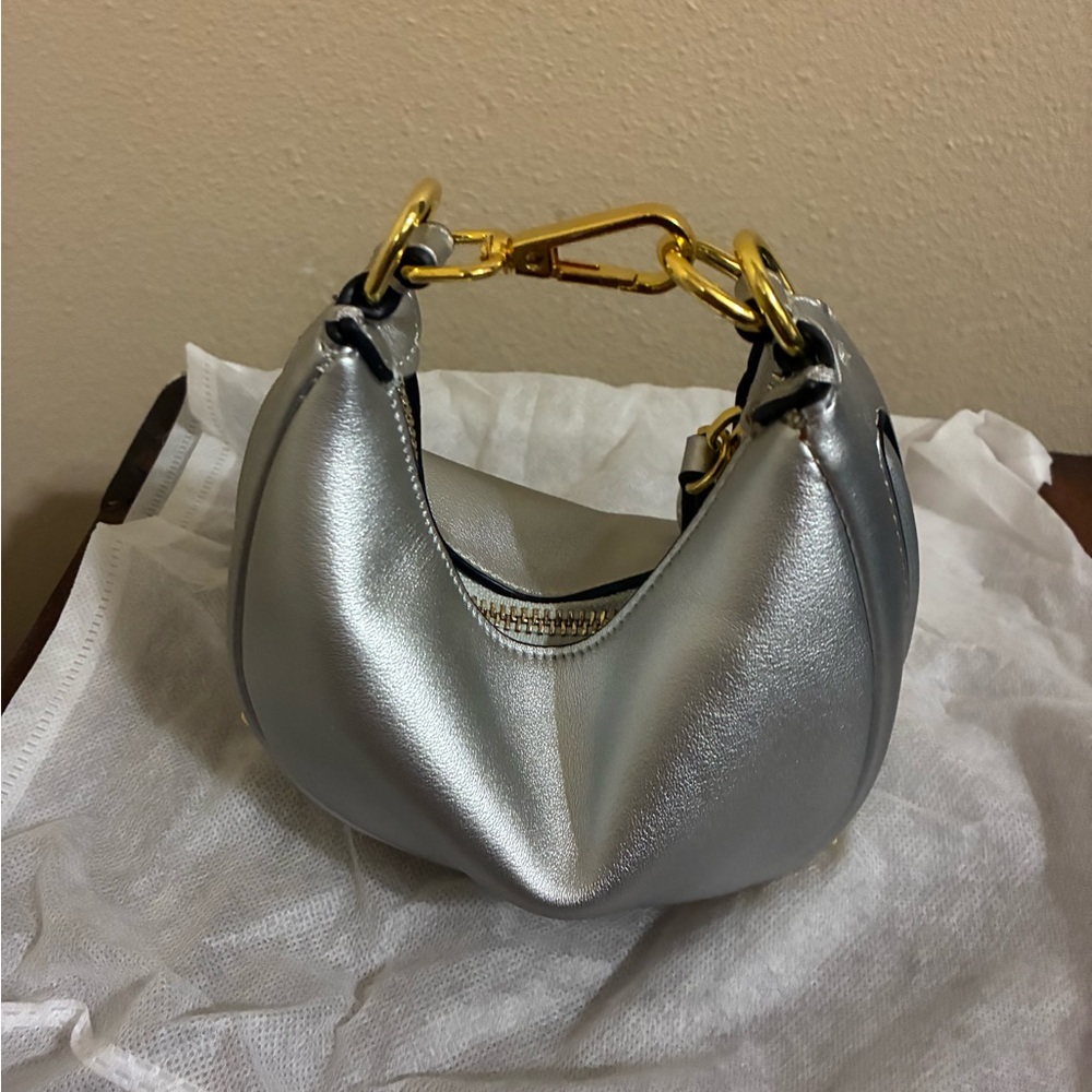 Chic Silver Mini Bag with Gold Hardware